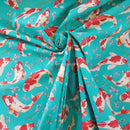 Koi Fish 100% Cotton Poplin Fabric Rose & Hubble 45" Jade Green - Bull Ring Fabrics