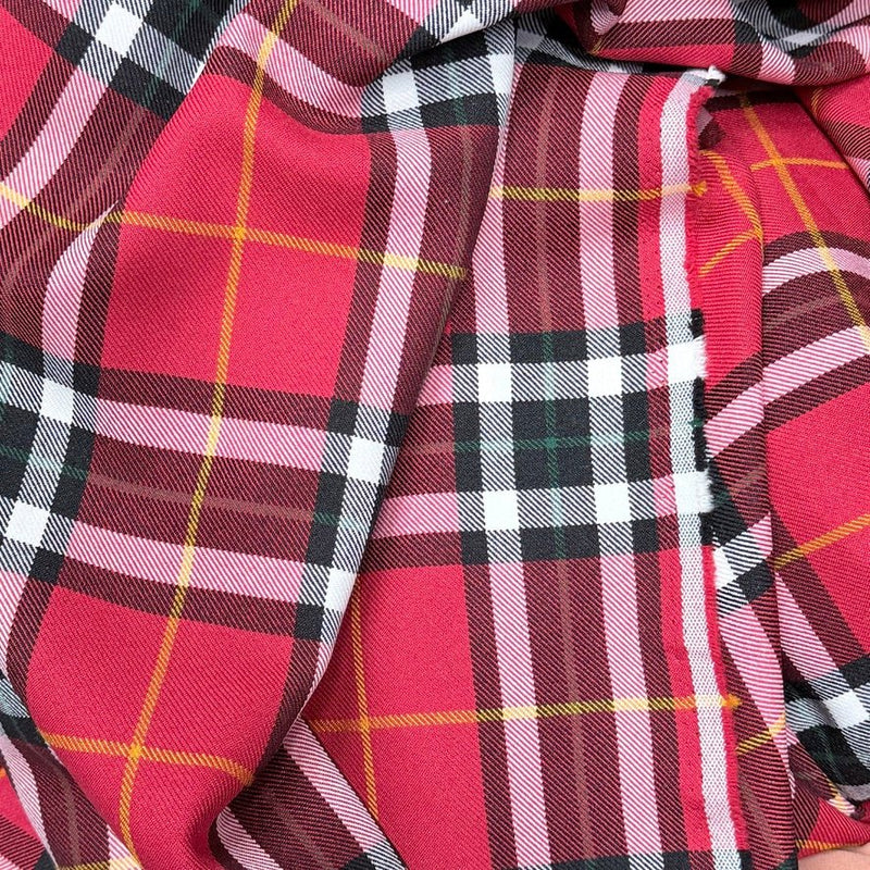 Large Red Royal Stewart Tartan Check Polyviscose Fabric 150cm - Bull Ring Fabrics