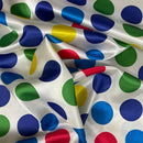 Large Retro Twister Spots Satin Fabric 60", White - Bull Ring Fabrics