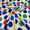Large Retro Twister Spots Satin Fabric 60", White - Bull Ring Fabrics