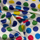 Large Retro Twister Spots Satin Fabric 60", White - Bull Ring Fabrics