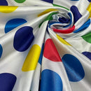 Large Retro Twister Spots Satin Fabric 60", White - Bull Ring Fabrics