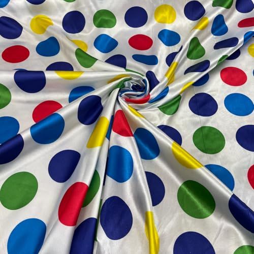 Large Retro Twister Spots Satin Fabric 60", White - Bull Ring Fabrics