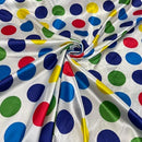 Large Retro Twister Spots Satin Fabric 60", White - Bull Ring Fabrics