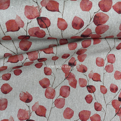 Linen Fabric Eucalyptus Money Leaves Cotton Canvas Linen Upholstery 54”, Spice - Bull Ring Fabrics