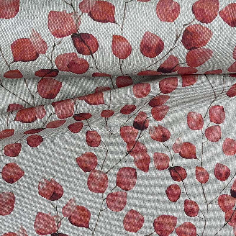 Spice Eucalyptus Money Leaf Linen Look Fabric, Upholstery & Cushions 140cm - Bull Ring Fabrics