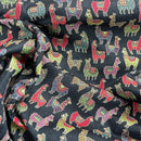 Llama Alpaca Tapestry Fabric Black Multicolour Upholstery Craft Material 54" - Bull Ring Fabrics