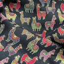 Llama Alpaca Tapestry Fabric Black Multicolour Upholstery Craft Material 54" - Bull Ring Fabrics