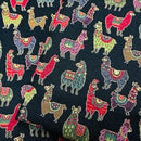 Llama Alpaca Tapestry Fabric Black Multicolour Upholstery Craft Material 54" - Bull Ring Fabrics