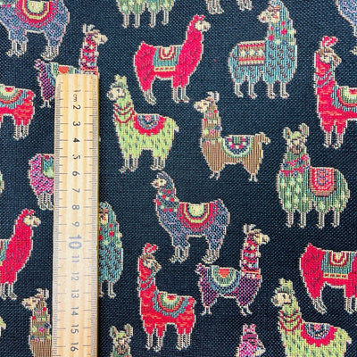 Llama Alpaca Tapestry Fabric Black Multicolour Upholstery Craft Material 54" - Bull Ring Fabrics