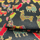 Llama Alpaca Tapestry Fabric Black Multicolour Upholstery Craft Material 54" - Bull Ring Fabrics