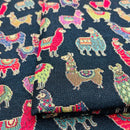 Llama Alpaca Tapestry Fabric Black Multicolour Upholstery Craft Material 54" - Bull Ring Fabrics