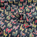 Llama Alpaca Tapestry Fabric Black Multicolour Upholstery Craft Material 54" - Bull Ring Fabrics
