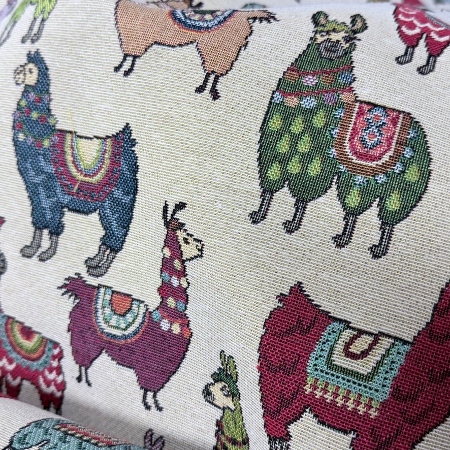 Llamas Animals Tapestry Upholstery Fabric 140cm, Cream - Bull Ring Fabrics