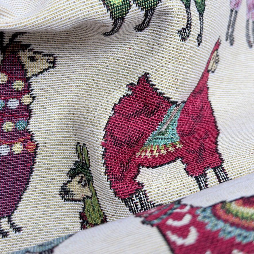 Llamas Animals Tapestry Upholstery Fabric 140cm, Cream - Bull Ring Fabrics