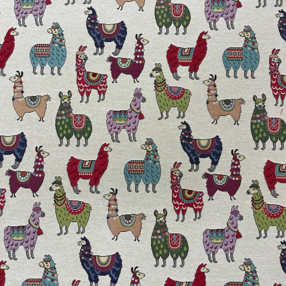Llamas Animals Tapestry Upholstery Fabric 140cm, Cream - Bull Ring Fabrics