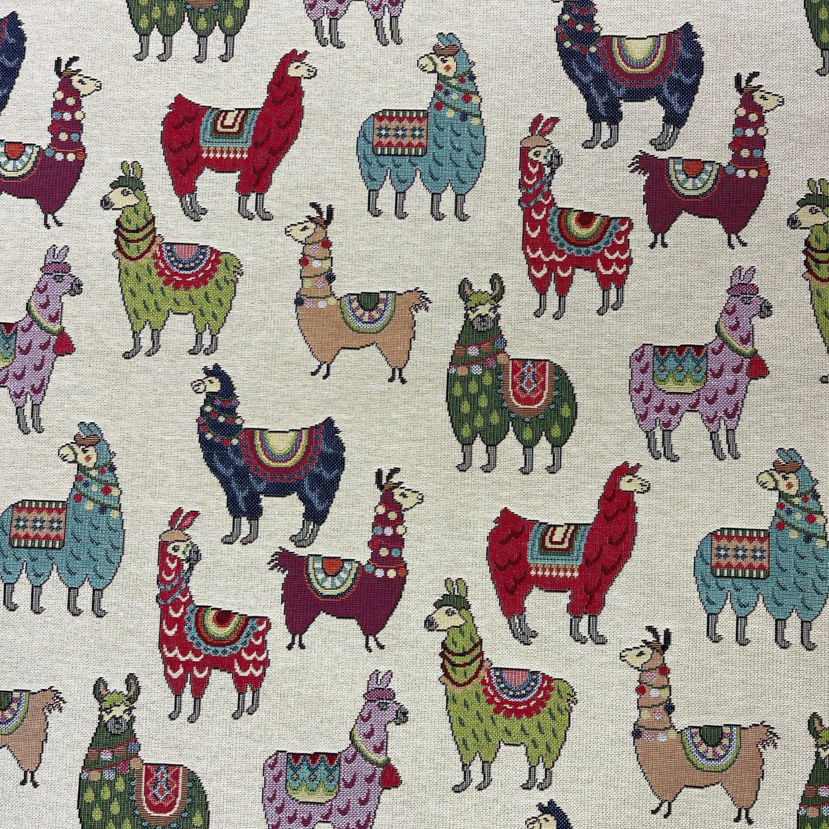 Llamas Animals Tapestry Upholstery Fabric 140cm, Cream - Bull Ring Fabrics