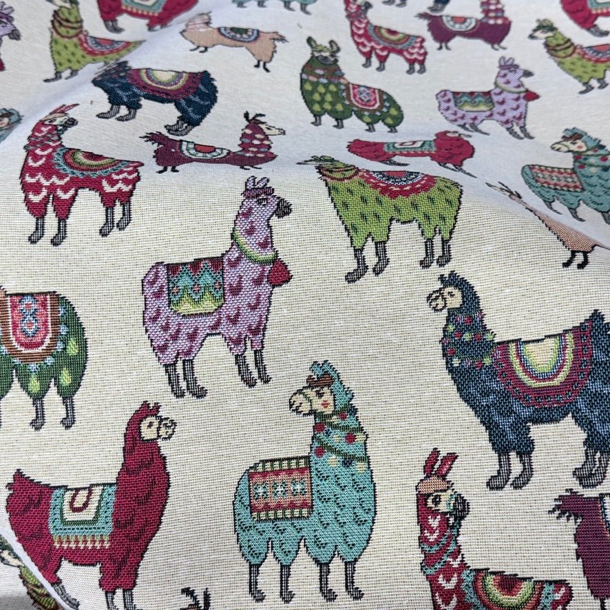 Llamas Animals Tapestry Upholstery Fabric 140cm, Cream - Bull Ring Fabrics