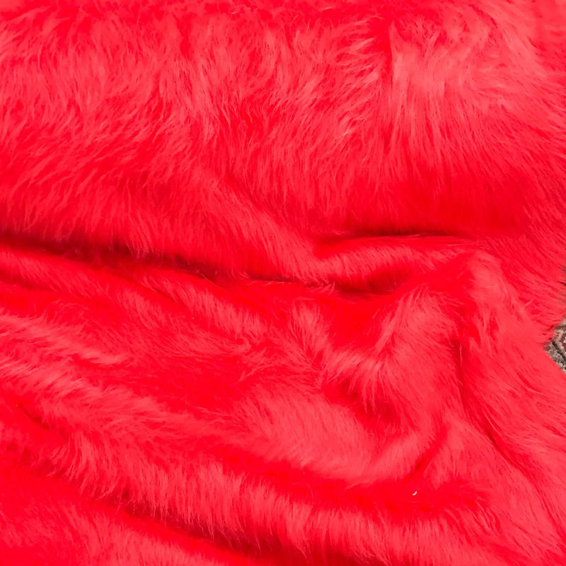 Long Pile Faux Fur Fabric 150cm Wide - Red - Bull Ring Fabrics
