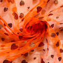 Metallic Glitter Gold Hearts Organza Fabric Dress Draping 150cm, Fluorescent Orange - Bull Ring Fabrics