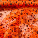 Metallic Glitter Gold Hearts Organza Fabric Dress Draping 150cm, Fluorescent Orange - Bull Ring Fabrics