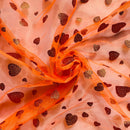 Metallic Glitter Gold Hearts Organza Fabric Dress Draping 150cm, Fluorescent Orange - Bull Ring Fabrics