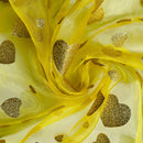 Metallic Glitter Gold Hearts Organza Fabric Dress Draping 150cm, Yellow - Bull Ring Fabrics