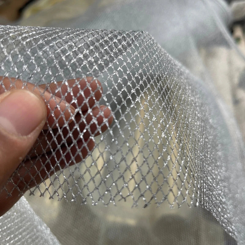 Metallic Lurex Dress Net Tulle Fabric 54" Silver - Bull Ring Fabrics