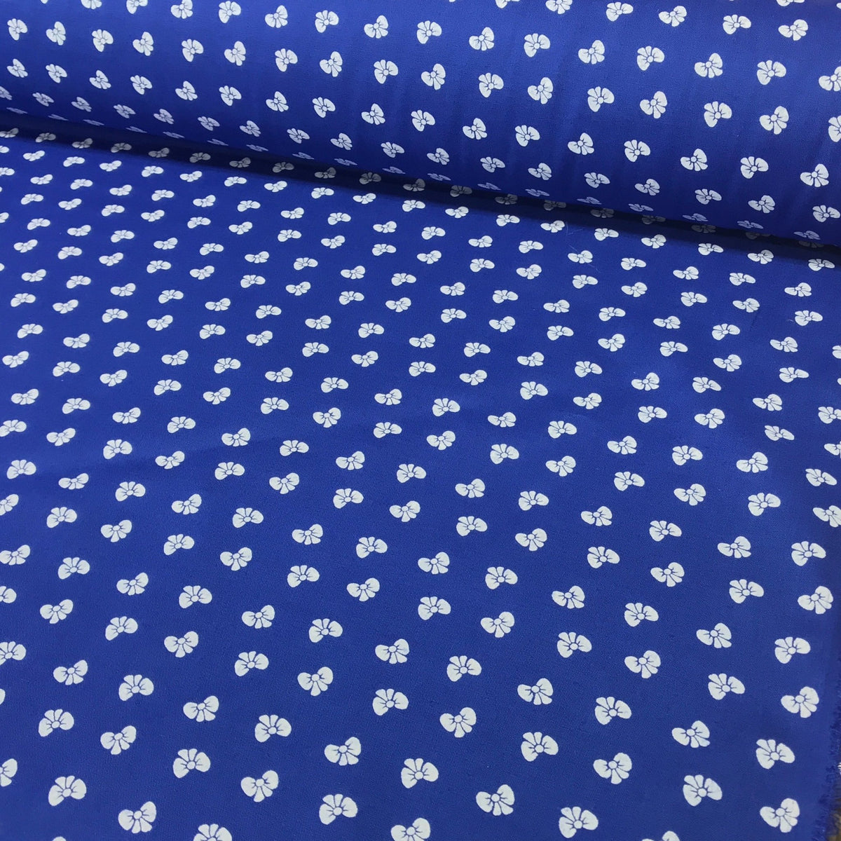 Metallic Silver Tiny Bows Polycotton Fabric 112cm, Royal Blue - Bull Ring Fabrics