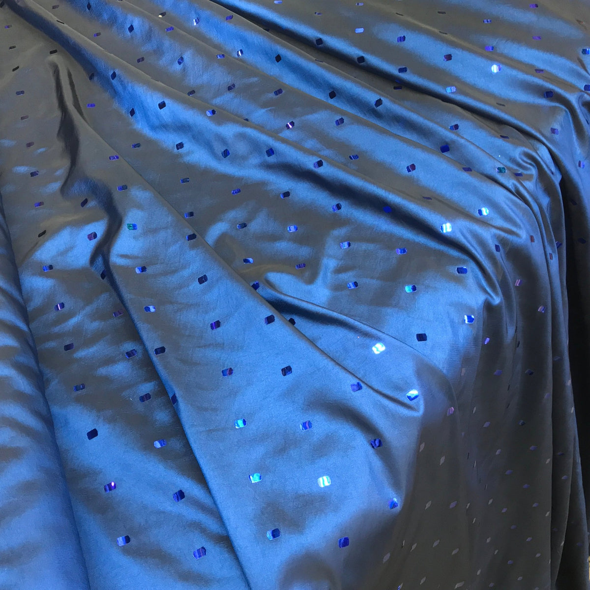 Mirror Sequin Taffeta Fabric Dress Bridal Abaya Gown Material, Navy Shot Black - Bull Ring Fabrics