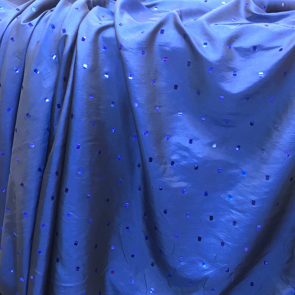 Mirror Sequin Taffeta Fabric Dress Bridal Abaya Gown Material, Navy Shot Black - Bull Ring Fabrics