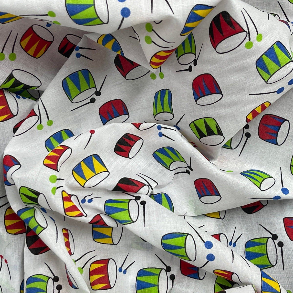 Musical Drums Printed Polycotton Fabric 112cm - Bull Ring Fabrics