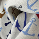 Nautical Sailors Anchors Print Cotton Canvas Fabric Upholstery, Off White - Bull Ring Fabrics