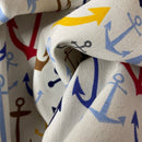 Nautical Sailors Anchors Print Cotton Canvas Fabric Upholstery, Off White - Bull Ring Fabrics