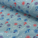 Nautical Seaside Anchors Polycotton Fabric 112cm, Sky Blue - Bull Ring Fabrics