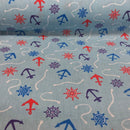 Nautical Seaside Anchors Polycotton Fabric 112cm, Sky Blue - Bull Ring Fabrics