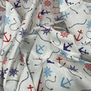 Nautical Seaside Anchors Polycotton Fabric 112cm, White - Bull Ring Fabrics