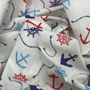 Nautical Seaside Anchors Polycotton Fabric 112cm, White - Bull Ring Fabrics