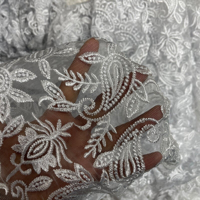PAISLEY Embroidery Net LACE Fabric Lingerie Party Dress Bridal Wedding 54” WHITE - Bull Ring Fabrics