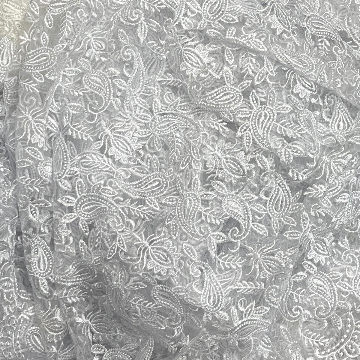 PAISLEY Embroidery Net LACE Fabric Lingerie Party Dress Bridal Wedding 54” WHITE - Bull Ring Fabrics
