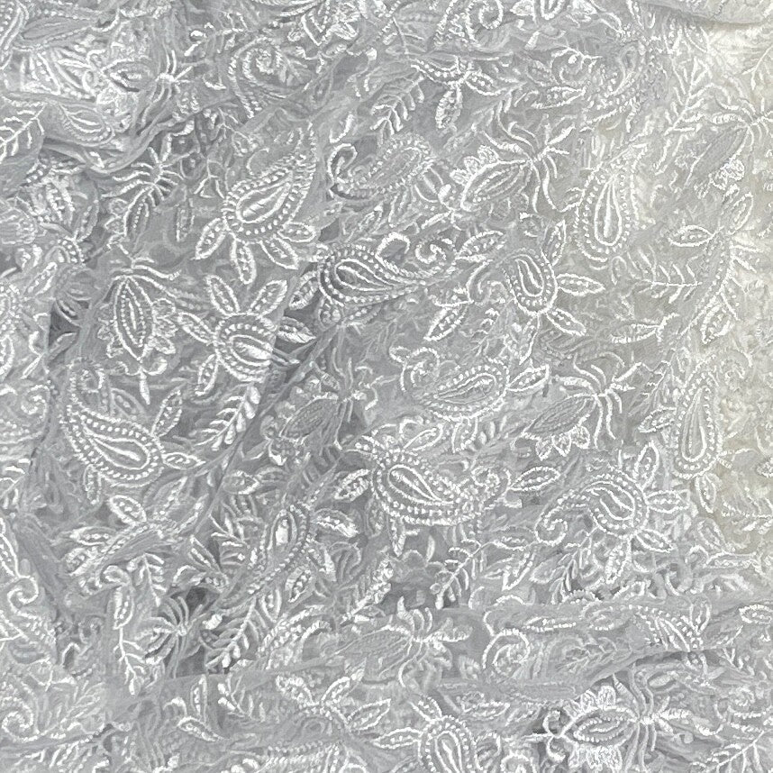 PAISLEY Embroidery Net LACE Fabric Lingerie Party Dress Bridal Wedding 54” WHITE - Bull Ring Fabrics