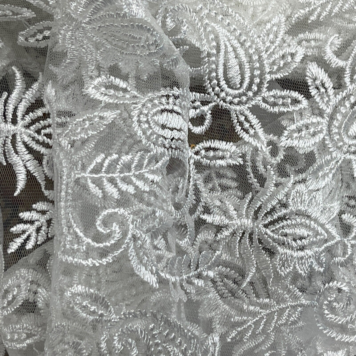 PAISLEY Net Lace Fabric Dress Bridal Wedding Lace Bespoke Pattern 54” CREAM - Bull Ring Fabrics