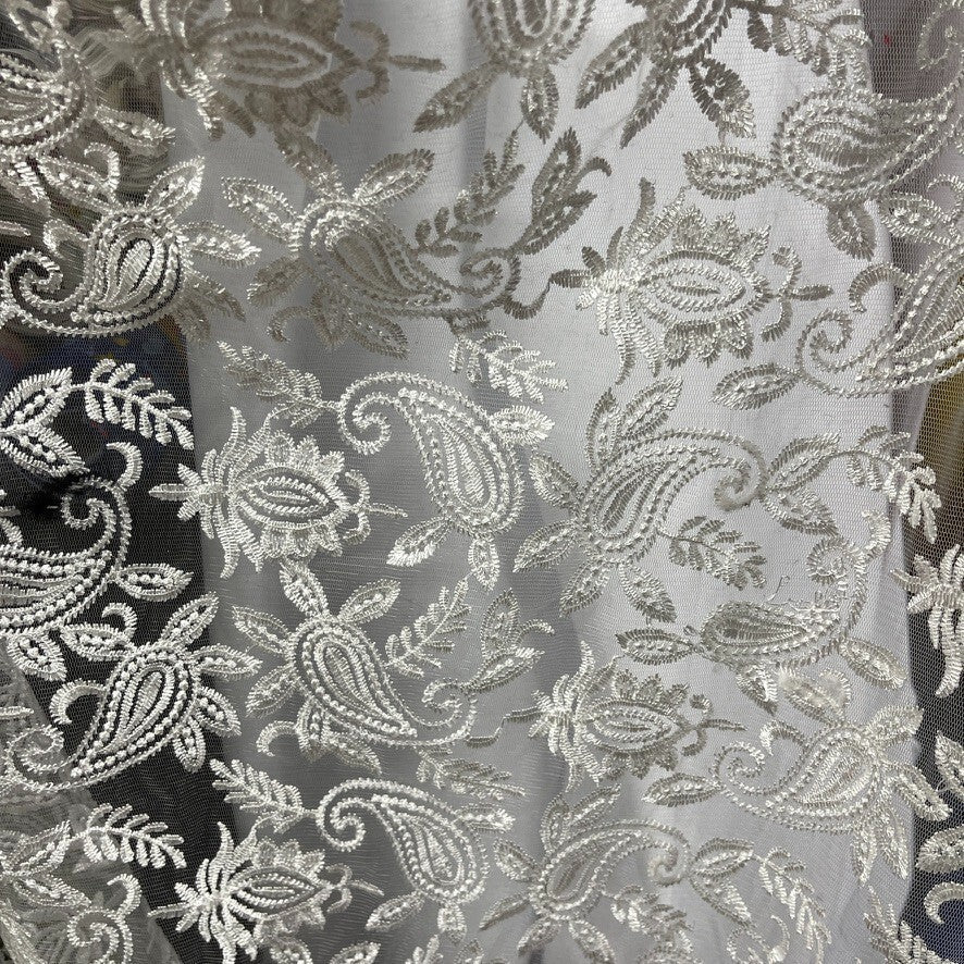 PAISLEY Net Lace Fabric Dress Bridal Wedding Lace Bespoke Pattern 54” CREAM - Bull Ring Fabrics