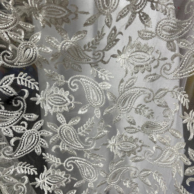 PAISLEY Net Lace Fabric Dress Bridal Wedding Lace Bespoke Pattern 54” CREAM - Bull Ring Fabrics