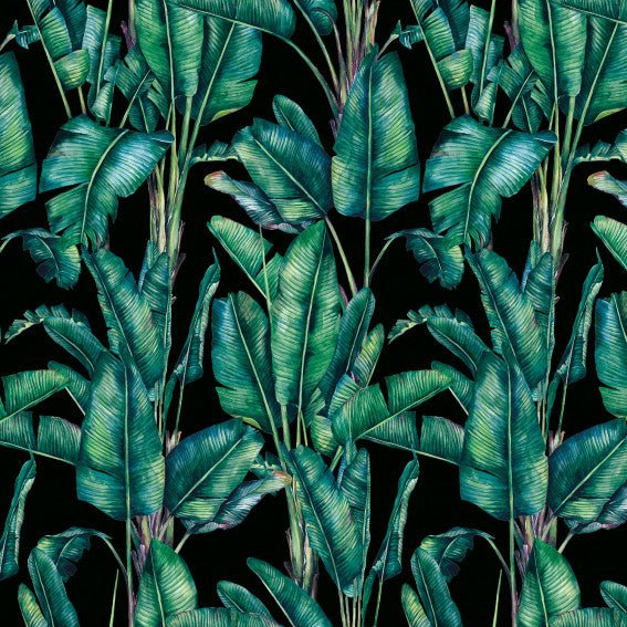 Paradise Floral Digital Print Plush Velvet Curtain Fabric, Black - Bull Ring Fabrics