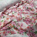 Peach Blossom Floral Flowers Bubble Crepe Dress Fabric, White - Bull Ring Fabrics