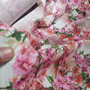 Peach Blossom Floral Flowers Bubble Crepe Dress Fabric, White - Bull Ring Fabrics