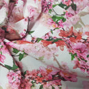 Peach Blossom Floral Flowers Bubble Crepe Dress Fabric, White - Bull Ring Fabrics