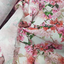 Peach Blossom Floral Flowers Bubble Crepe Dress Fabric, White - Bull Ring Fabrics