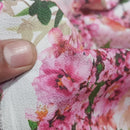 Peach Blossom Floral Flowers Bubble Crepe Dress Fabric, White - Bull Ring Fabrics
